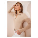 Happiness İstanbul Women's Cream Polo Neck Corded Knitted Blouse