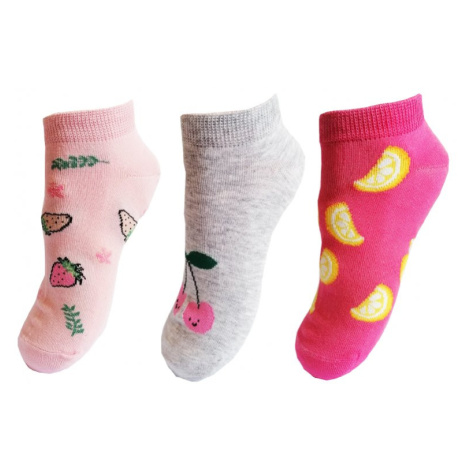 Dívčí kotníkové ponožky Aura.Via - GND8005, šedá/ sv. růžová/ neon. růžová Barva: Mix barev