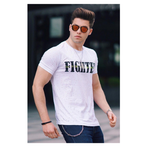 Madmext White Ripped Printed Men's T-Shirt 4592