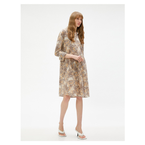 Koton Floral Short Dress Polo Neck Long Sleeve