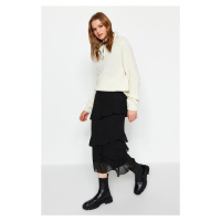 Trendyol Black Flounced Chiffon Fabric Midi Length Woven Skirt
