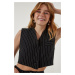 Happiness İstanbul Women's Black Striped Mini Woven Vest