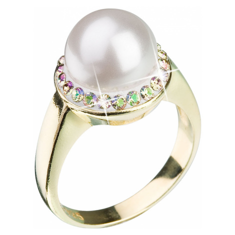 Evolution Group Stříbrný prsten s krystaly Swarovski a perlou bílý luminous green 35021.6