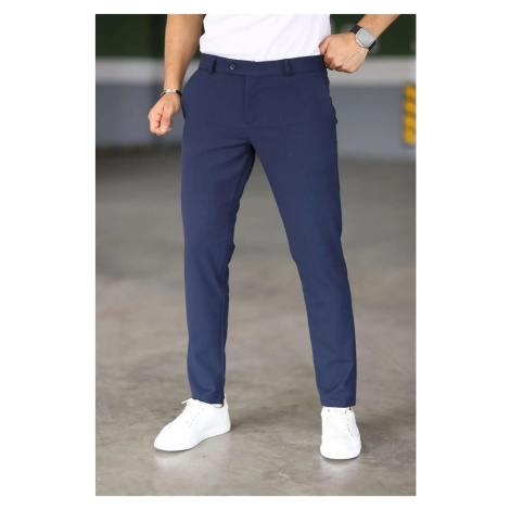 47676 Dewberry Italian Cut Elastic Fabric Mens Trousers-NAVY