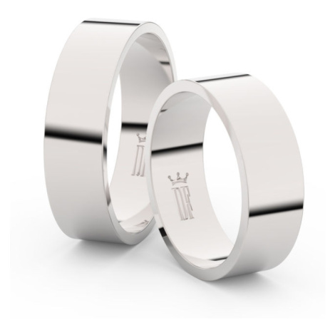 Snubní prsteny z bílého zlata, 6 mm, plochý, pár - 1G60