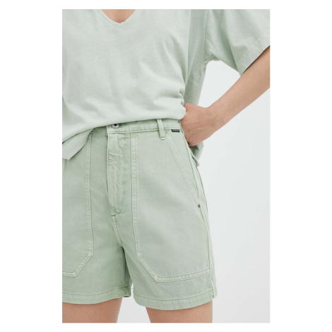 Džínové šortky G-Star Raw dámské, zelená barva, hladké, high waist