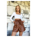 Trend Alaçatı Stili Women's Tan Waist Belted Double Pocket Faux Leather Shorts