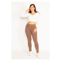 Şans Women's Plus Size Mink Leggings With Front Trim And Back Pockets