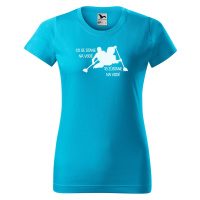 DOBRÝ TRIKO Vtipné dámské tričko s potiskem Co se stane na vodě Barva: Tyrkysová
