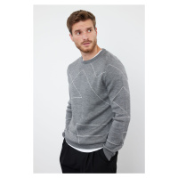 Trendyol Gray FL Slim Crew Neck Geometric Knitwear Sweater