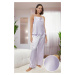 Trendyol Lilac Striped Back Tie Detail Cowl Neck Rope Strap Satin Woven Pajama Set