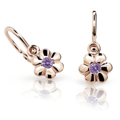 Dětské náušnice Danfil kytičky C1736 z růžového zlata s kamínkem Amethyst, zapínání brizura