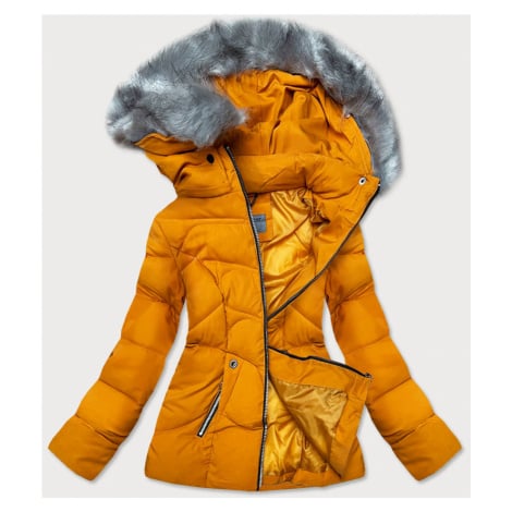 Krátká žlutá dámská zimní bunda s kapucí (B9538-7) S'WEST | Modio.cz