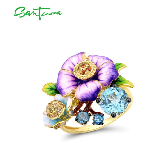 Masivní prsten ze stříbra s barevným květem FanTurra