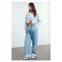 Trendyol Blue Lace Detail High Waist Wide Leg Jeans