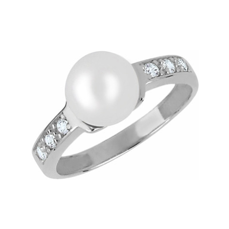 Brilio Půvabný prsten z bílého zlata s krystaly a pravou perlou 225 001 00237 07 58 mm