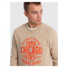 Men's unbuttoned sweatshirt with collegiate print - sand V1 OM-SSPS-0154