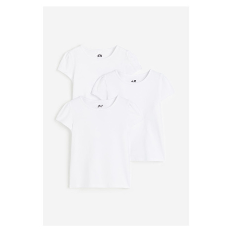 H & M - Tričko's nabíraným rukávem 3 kusy - bílá H&M