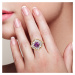 Zlatý prsten masivní fialová květina Listese