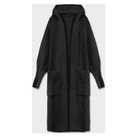 Dlouhý černý vlněný přehoz přes oblečení typu alpaka s kapucí model 18042461 - MADE IN ITALY