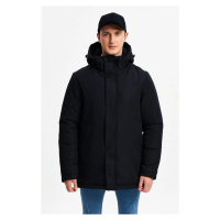 D1fference Pánský černý lemovaný odnímatelný vodní a větruodolný zimní kabát a parka s kapucí