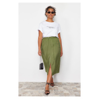 Trendyol Curve Khaki Midi Pencil Woven Skirt