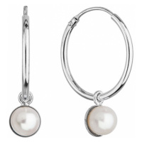 Stříbrné náušnice kruhy s bíou říční perlou 21065.1