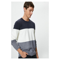 Koton Men's Navy Blue Striped Sweater