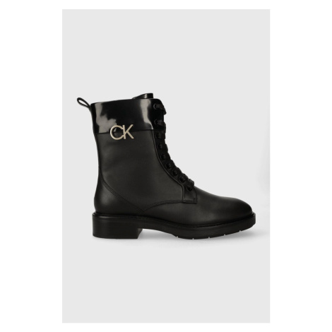 Farmářky Calvin Klein RUBBER SOLE COMBAT BOOT W/HW dámské, černá barva, na plochém podpatku, HW0