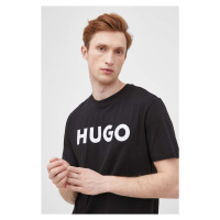 Bavlněné tričko HUGO černá barva, s potiskem