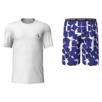 Pánské krátké pyžamo 000NM2128E 6OF bílá/modrá - Calvin Klein