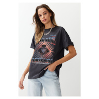 Trendyol Anthracite 100% Cotton Printed Oversize/Wide-Fit Knitted T-Shirt