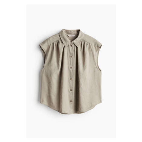 H & M - Košile z lněné směsi bez rukávů - hnědá H&M