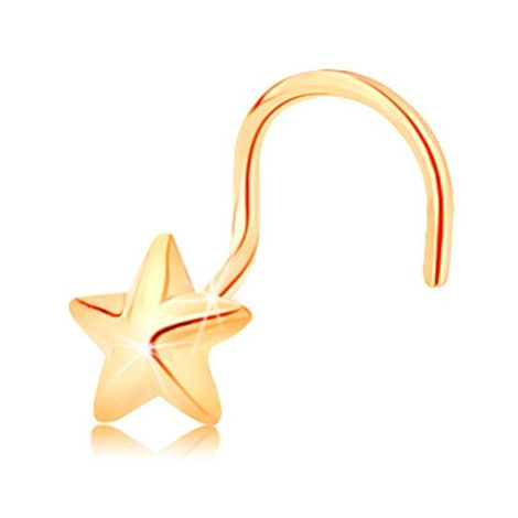 Zahnutý zlatý piercing 585 - pěticípá vypouklá hvězdička s lesklým povrchem Šperky eshop