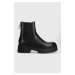 Kožené kotníkové boty HUGO Kris dámské, černá barva, na platformě, 50494677