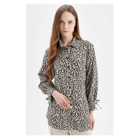 DEFACTO Relax Fit Leopard Print Long Sleeve Shirt Tunic