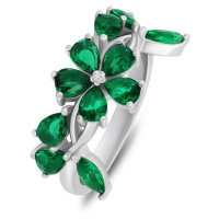 Brilio Silver Výrazný stříbrný prsten se zelenými zirkony RI066WG