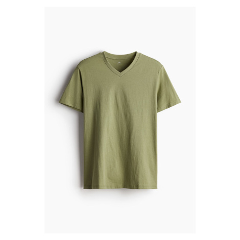 H & M - Tričko's výstřihem do V Regular Fit - zelená H&M