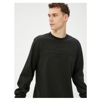 Koton Motto Embroidered Sweater Crew Neck Textured