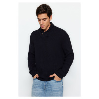 Trendyol Navy Regular Fit Shawl Collar Buttoned Knitwear Sweater