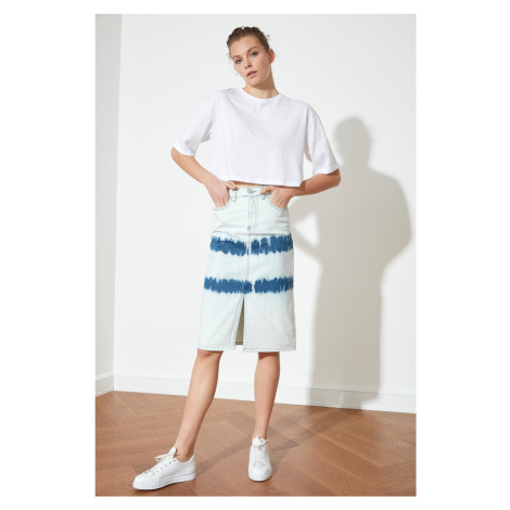 Trendyol midi džínová sukně s ecru batikovaným praním