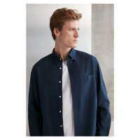 GRIMELANGE Cliff Men's 100% Cotton Pocketed Oxford Navy Blue Shirt