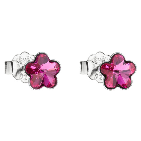 Evolution Group Stříbrné náušnice pecka s krystaly Swarovski růžová kytička 31080.3 fuchsia