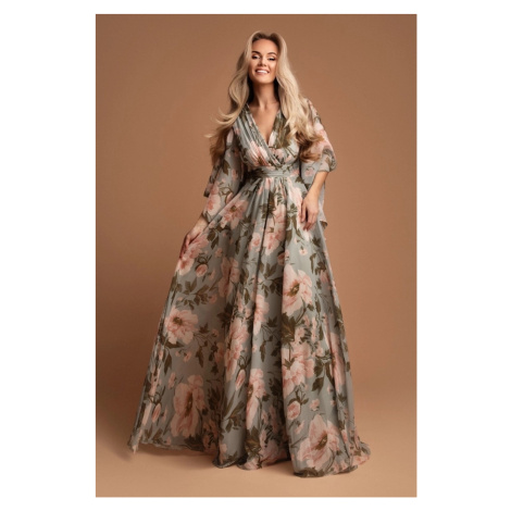 Eva & Lola Zelené květinové šaty s volnými rukávy