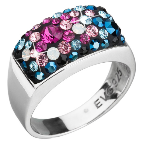 Evolution Group Stříbrný prsten s krystaly Swarovski mix barev modrá růžová 35014.4