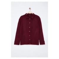 Trendyol Curve Claret Red Soft Textured Stand Collar Knitwear Cardigan