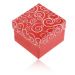 Dárková krabička v červeném odstínu, bílé srdíčkovité ornamenty