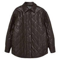 Trendyol Dark Brown Regular Fit Faux Leather Shacket Quilted Jacket Coat