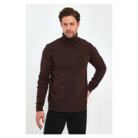 Lafaba Men's Brown Turtleneck Basic Knitwear Sweater