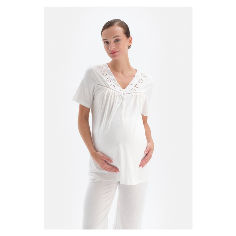 Dagi Maternity Pajama Set - White - Plain